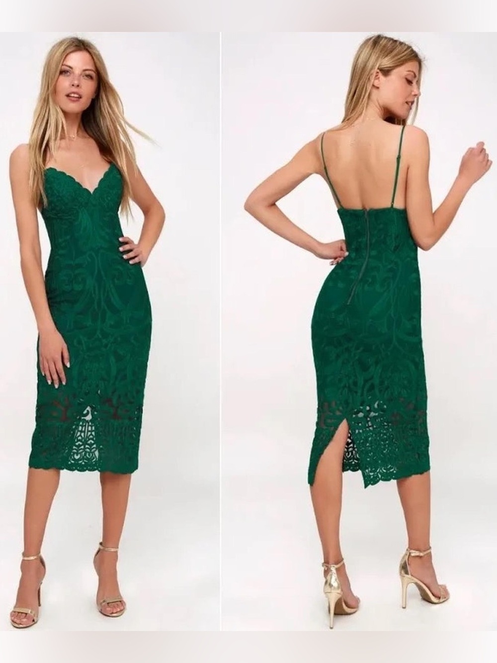 Bardot Emerald Green Gia Lace Midi Dress Size 10 Large